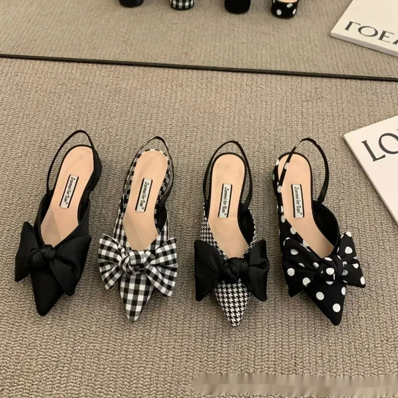 French-Style Bow Pointed Toe Flats – Elegant Slip-On Closed-Toe Sandals for Women CJ Dropshipping Pointed Toe Low Heel Dot Slings