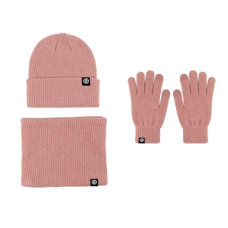 Three-piece Alpaca Fleece Hat Scarf Gloves Set Pink Three Piece Set Bazaare Mart Hat Gloves Scarf Set