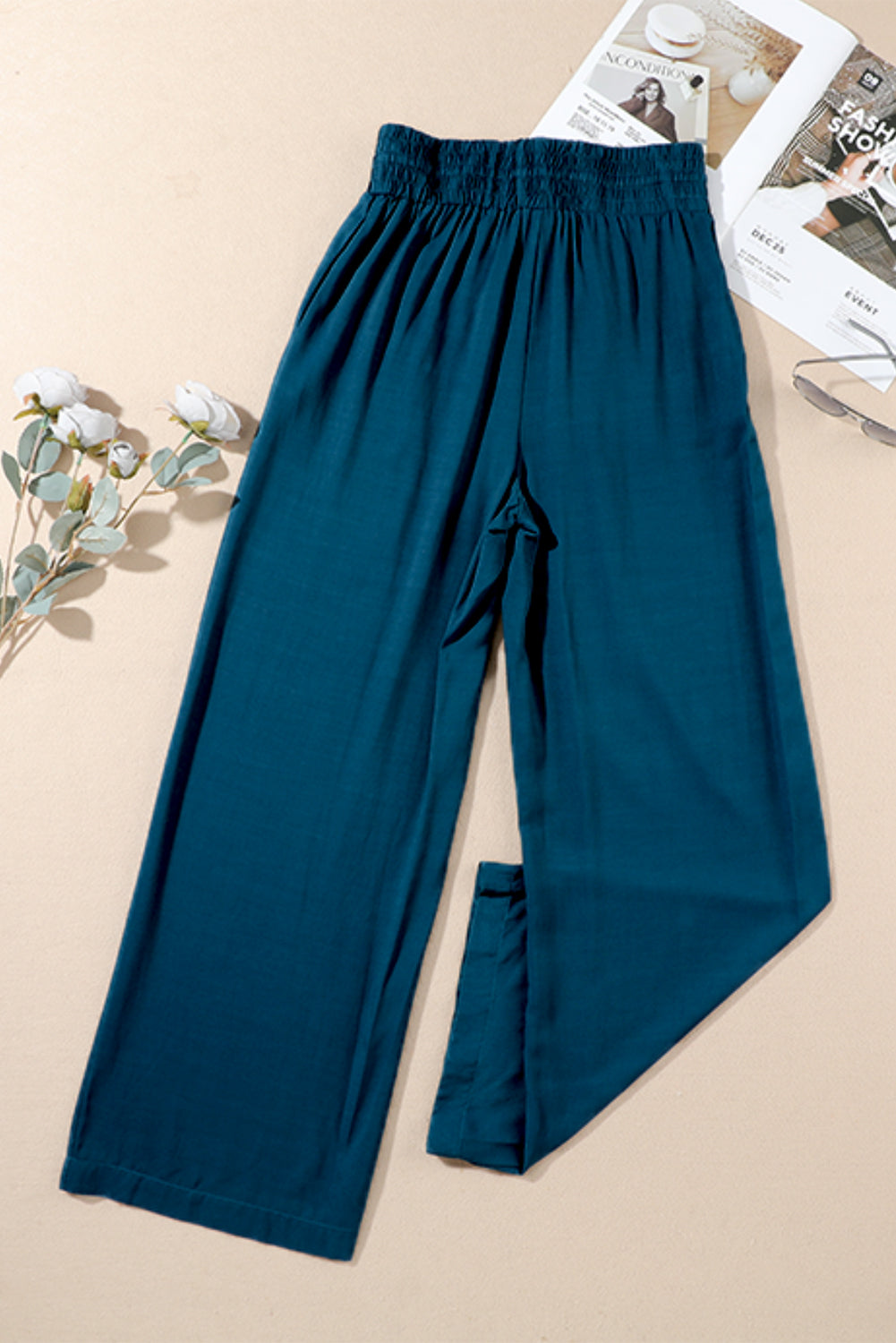 Drawstring Elastic Waist Casual Wide Leg Pants