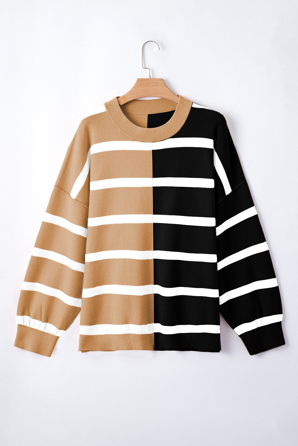 Beige Black White Colorblock Oversized Sweater