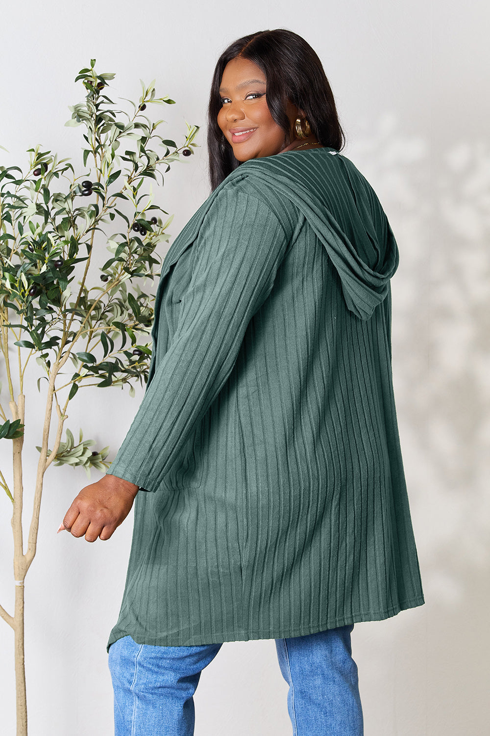 Plus Size Long Hooded Sweater Cardigan