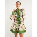 Women’s Floral Print Long Sleeve Mini Dress – Lace-Up Lapel Shirt Dress Printing CJ Dropshipping Classy Green Floral Dress