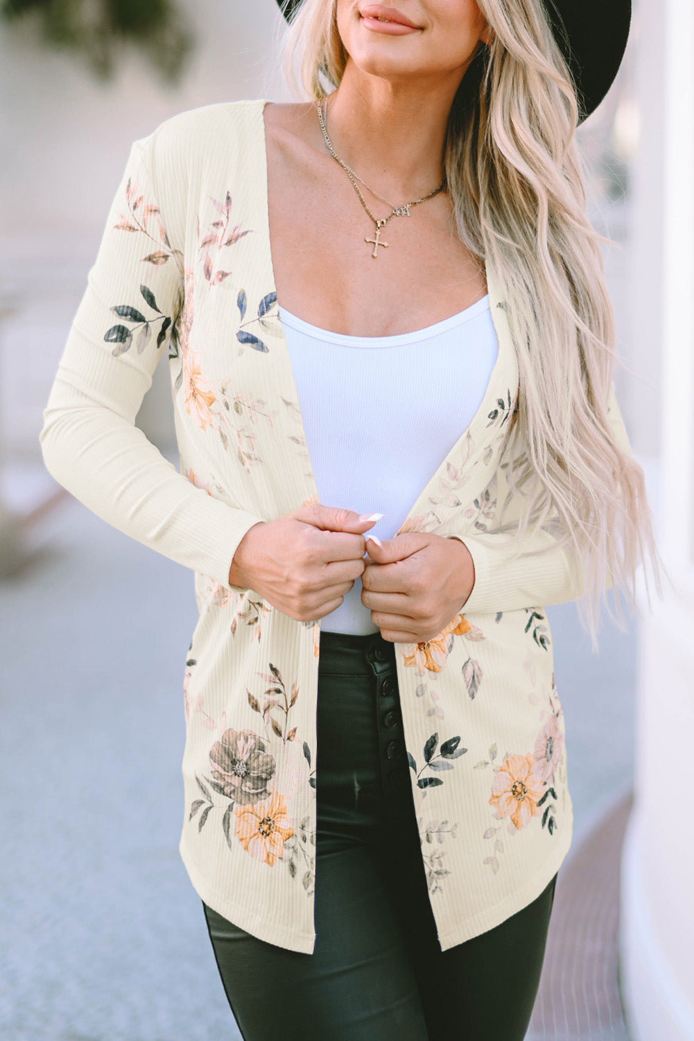 Apricot Open Front Floral Cardigan