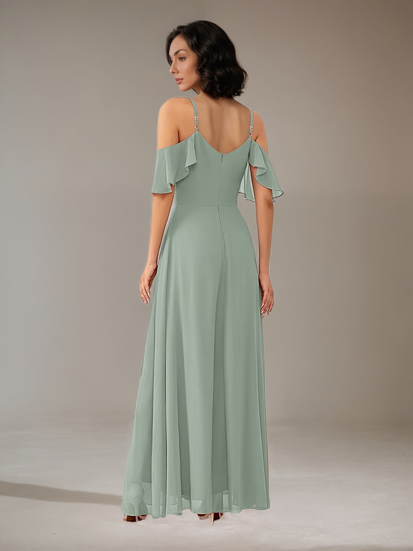 Elegant Cold Shoulder V-Neck Bridesmaid Dress