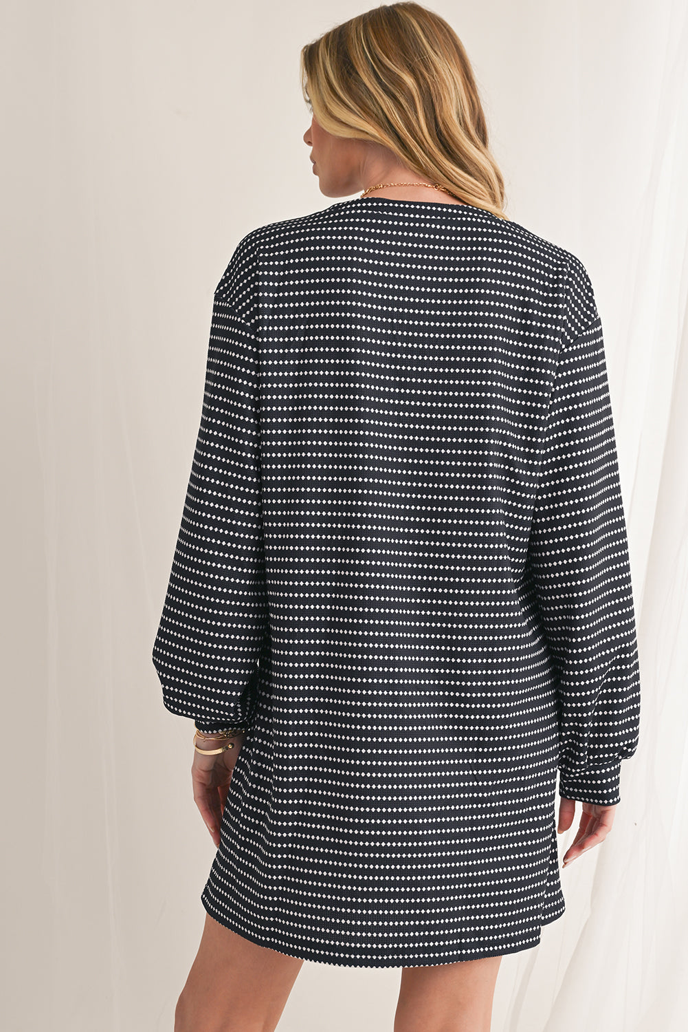 B&W Striped V-Neck Long Sleeve Dress