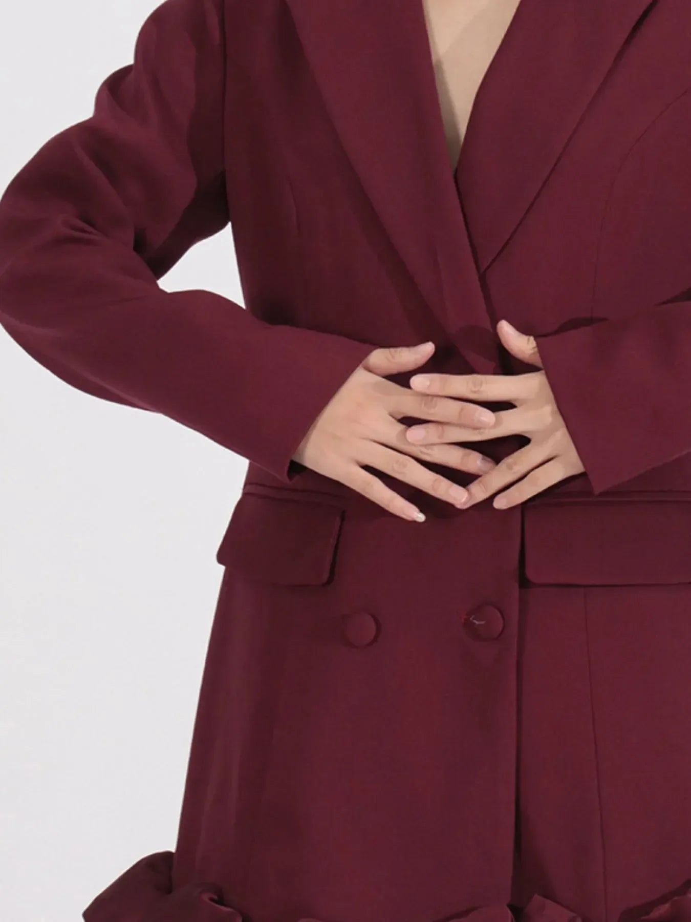 Ruffle Hem Double-Breasted Blazer Dress Trendsi