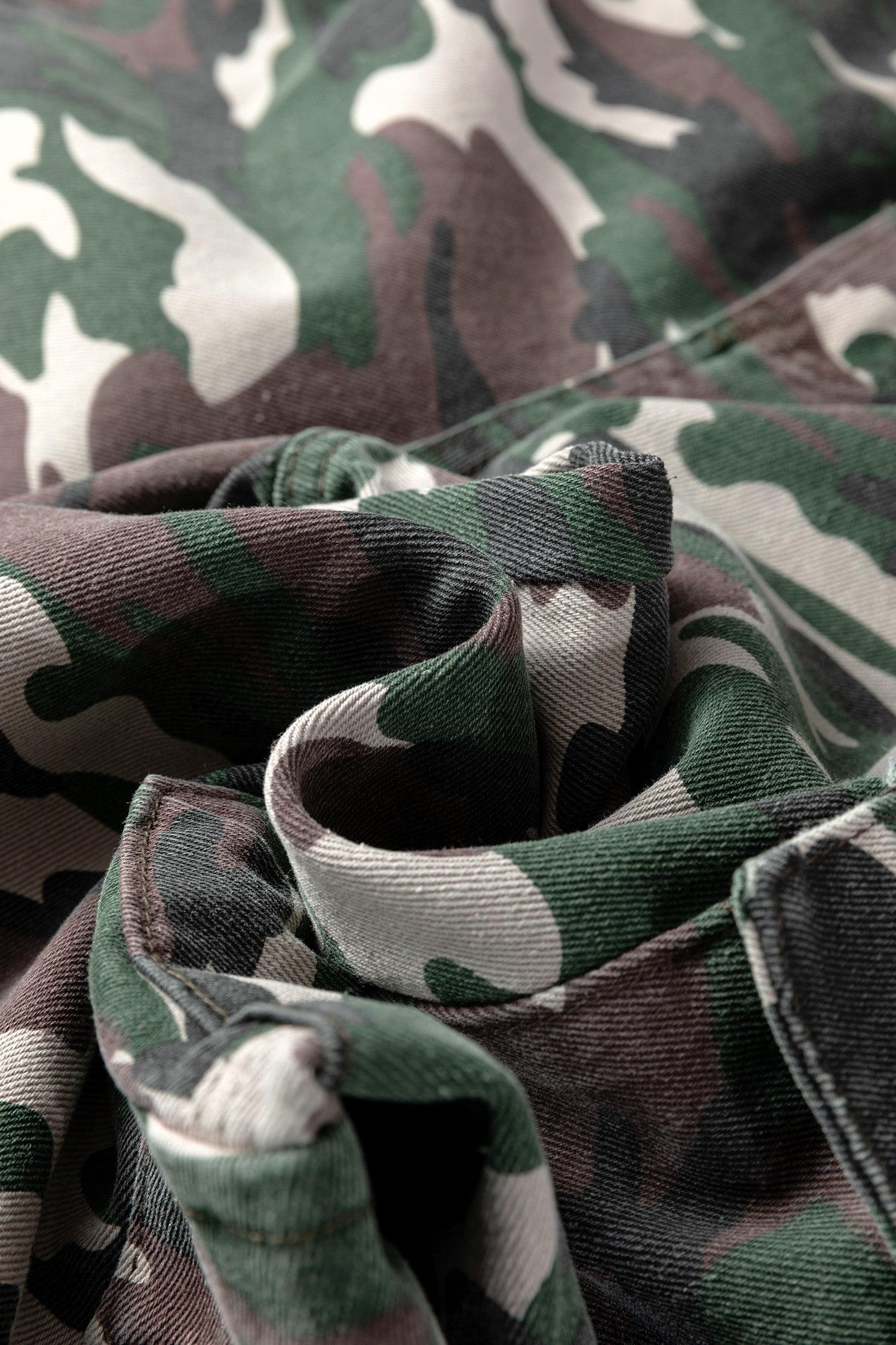 Green Camo Denim Cargo Wide Leg Pants Bazaarre Mart Bottoms/Jeans