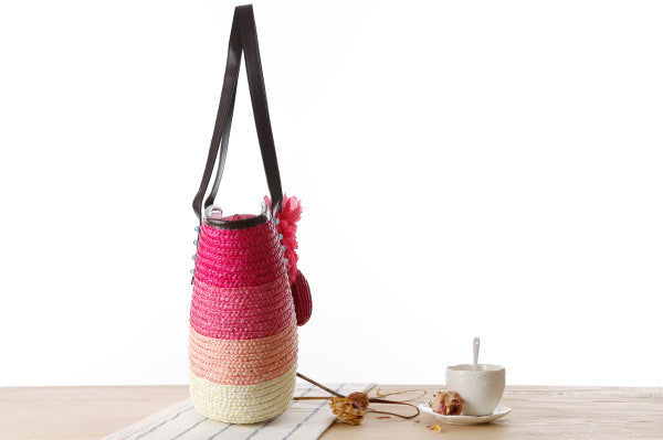 Retro Striped Straw Beach Bag