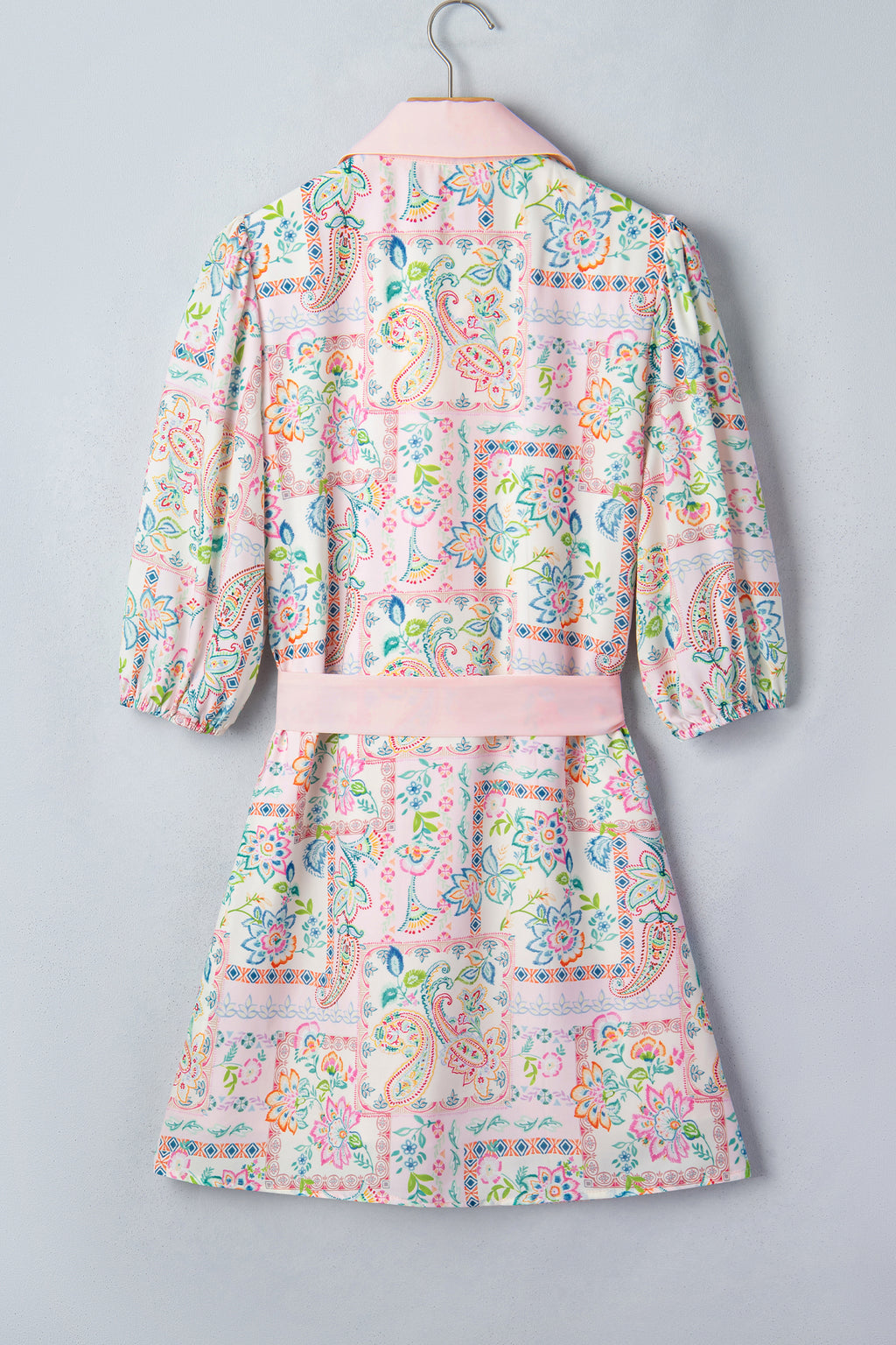 Pink Pastel Patchwork Mini Dress – Half Button Belted Color Block Dress Dear-Lover Dropshipping Dresses/Floral Dresses