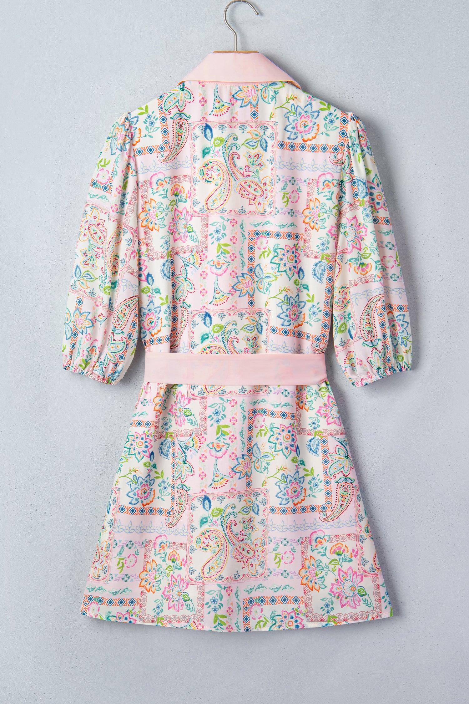 Pink Pastel Patchwork Mini Dress – Half Button Belted Color Block Dress Dear-Lover Dropshipping Dresses/Floral Dresses