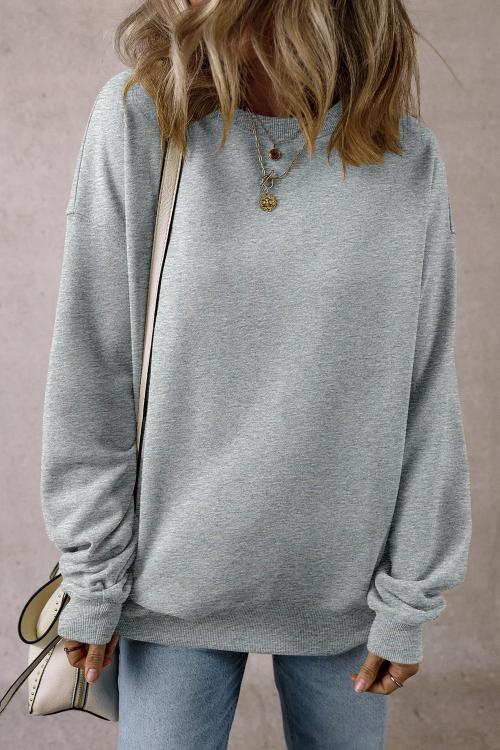 Grey Solid Color Sweatshirt with Pockets