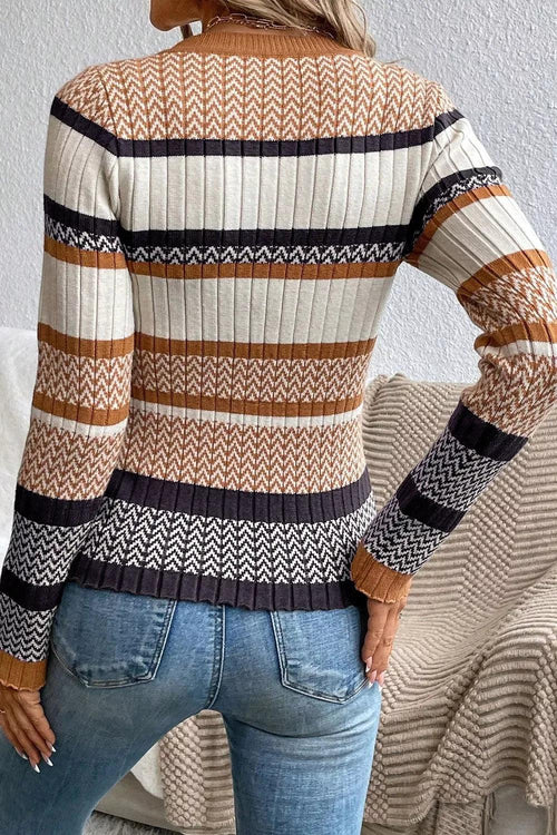 Chevron Stripe Ribbed Slim Sweater Bazarre Mart Stripe Stylish Pattern Knitted Ribbed Trim Slim Top