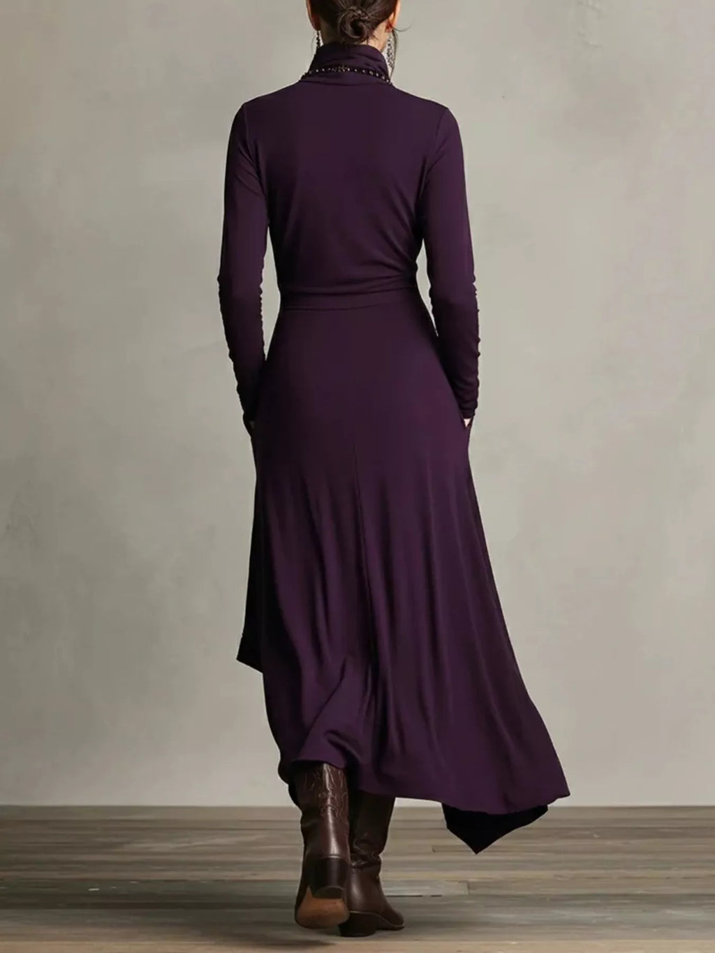 Full Size Turtleneck Asymmetrical Hem Maxi Dress Plus Size Bazaare Mart Turtleneck Asymmetrical Hem Maxi Dress