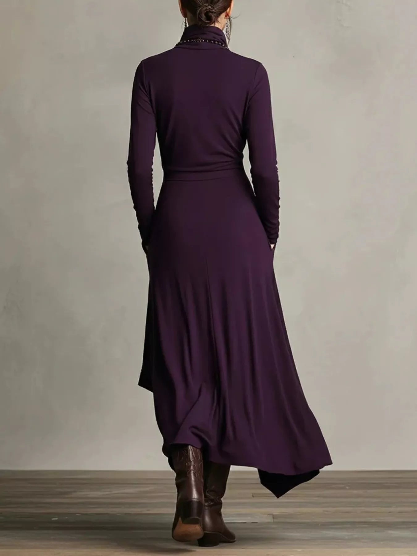 Full Size Turtleneck Asymmetrical Hem Maxi Dress Plus Size Bazaare Mart Turtleneck Asymmetrical Hem Maxi Dress