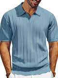 Men's Textured Collared Neck Short Sleeve Polo Light Blue Bazaare Mart Textured Pullover Polo
