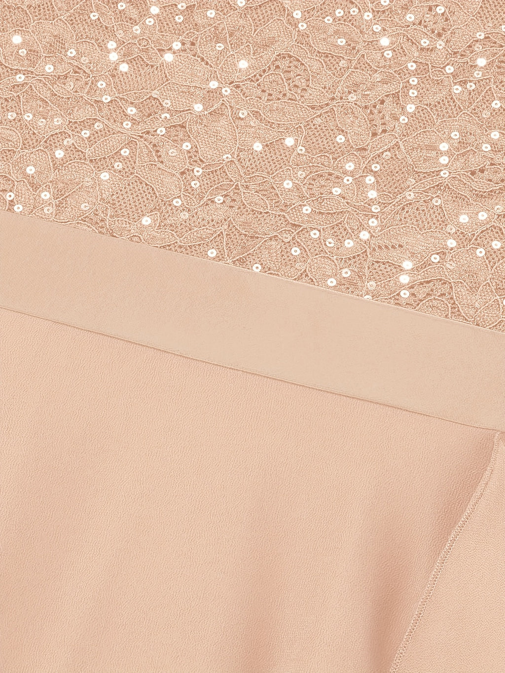 Sequin Lace V-Neck Short Sleeve Chiffon Ruffle Hem Dress
