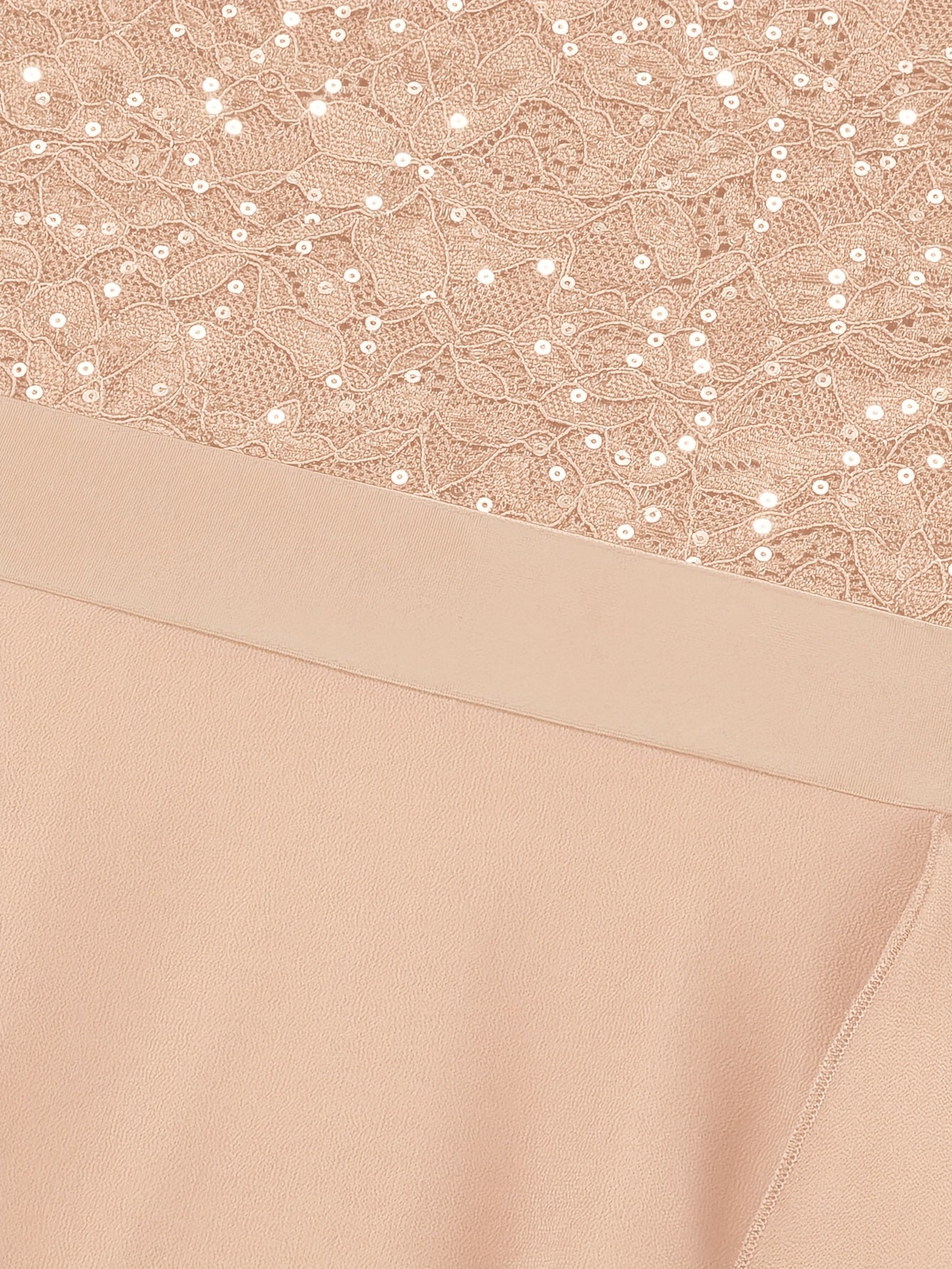 Sequin Lace V-Neck Short Sleeve Chiffon Ruffle Hem Dress