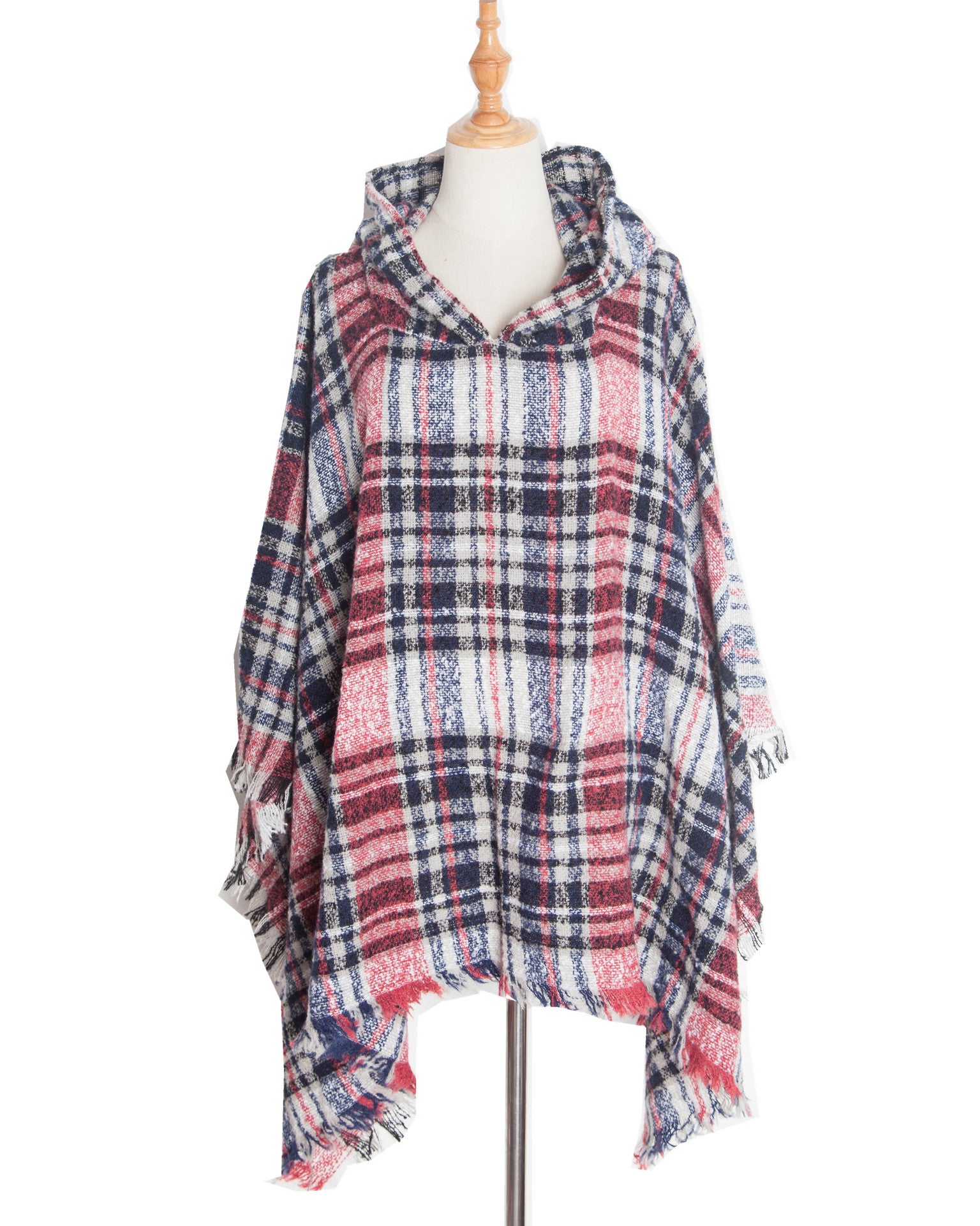 Plaid Hooded Poncho - Bazaare Mart