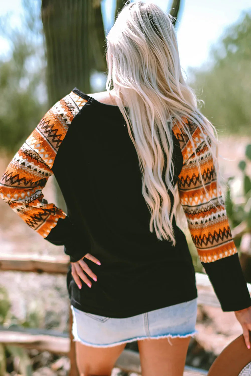 Orange Patchwork Long Sleeve Tee Bazaare Mart Tops/Long Sleeve Tops