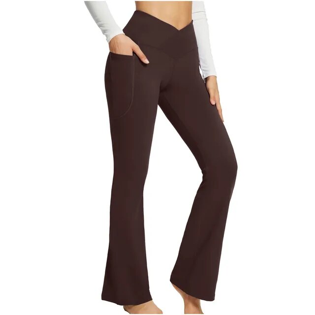 Flare Leggings, Mid Waist Crossover Yoga Pants