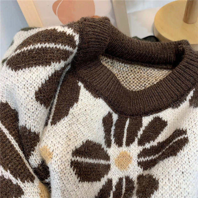 Retro Sunflower Pullover Sweater