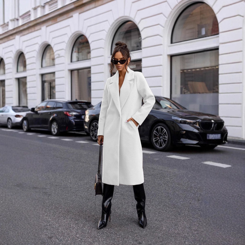 White Classic Mid-length Woolen Top Coat