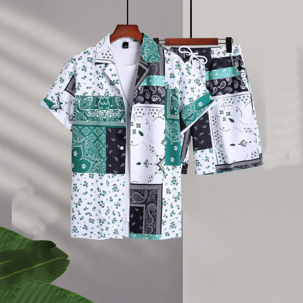 Men’s Casual Bandana Print Camp Shirt & Shorts Set – Summer 2-Piece Outfit CJ Dropshipping Men's Bandana Print Shorts Set