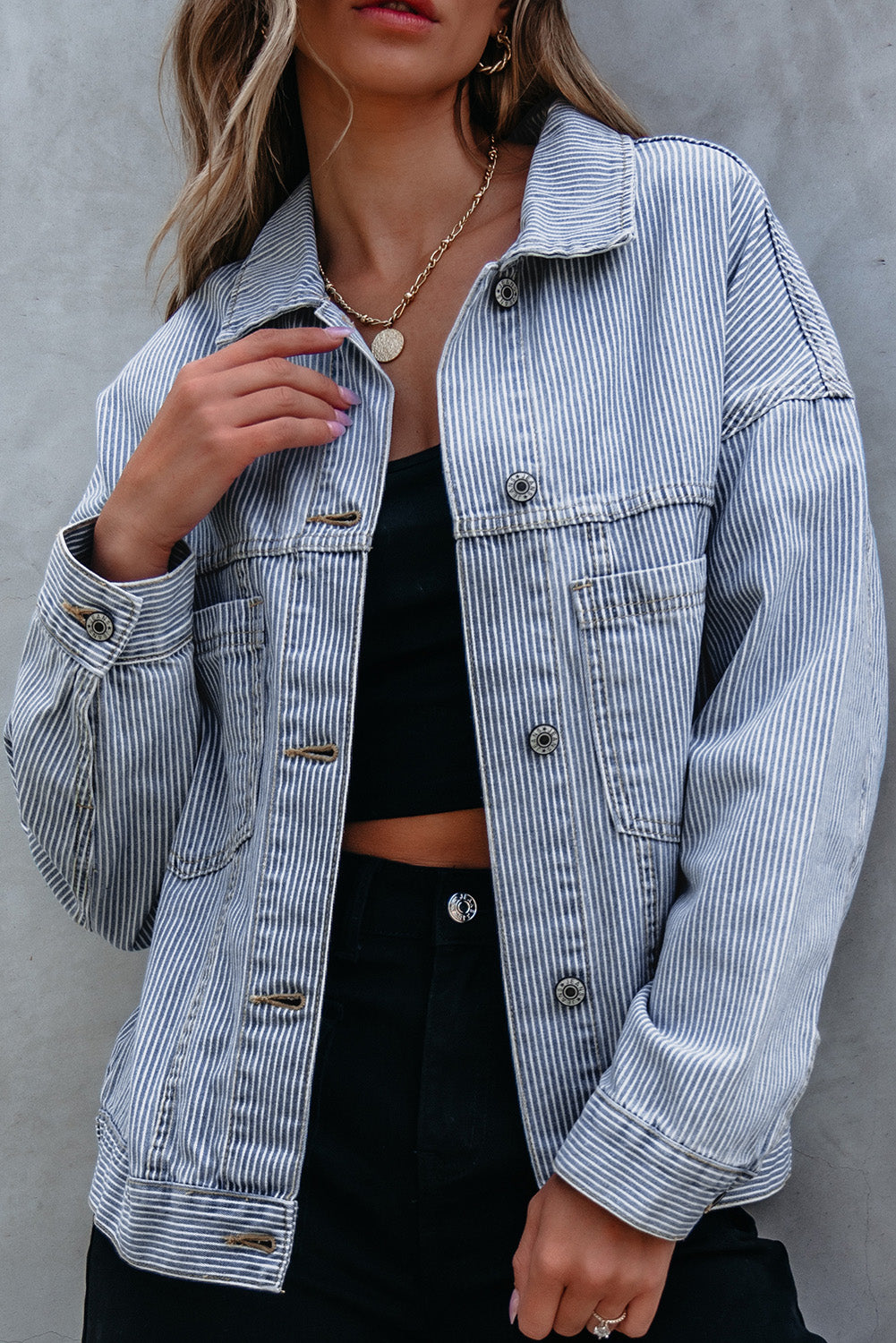 Blue Striped Denim Jacket