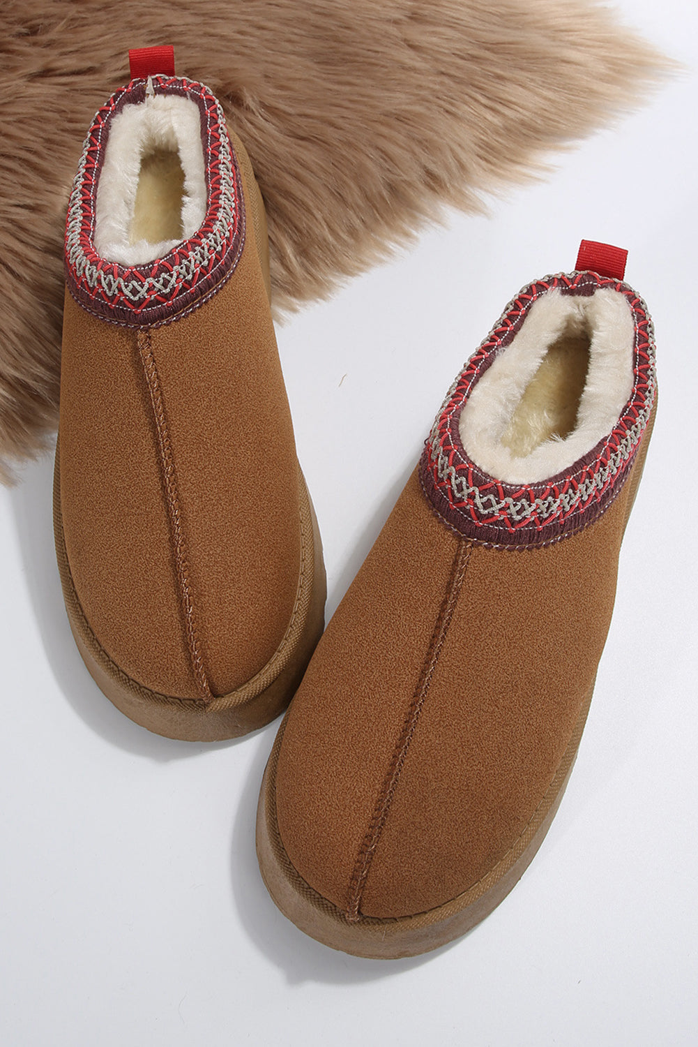 Suede Fur Trim Thick Flat Slippers