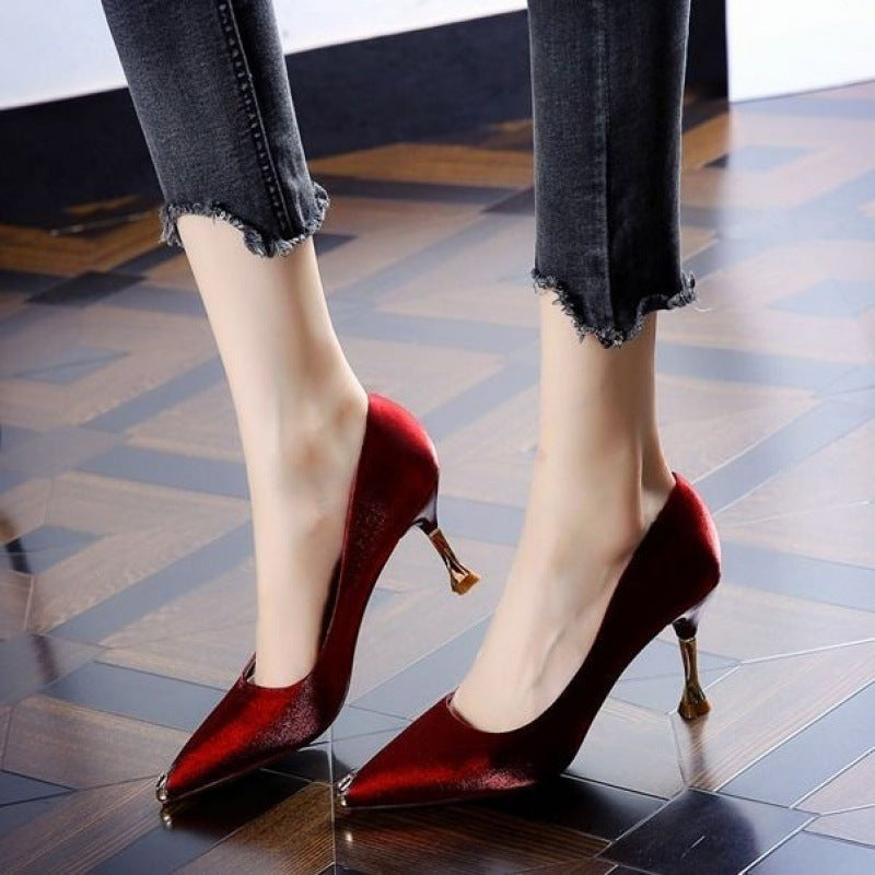 Pointed Toe Satin High Heels Women Stiletto Shoes