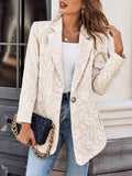 Floral Jacquard One Button Long Sleeve Blazer Eggshell Trendsi Floral Jacquard One Button Long Sleeve Blazer
