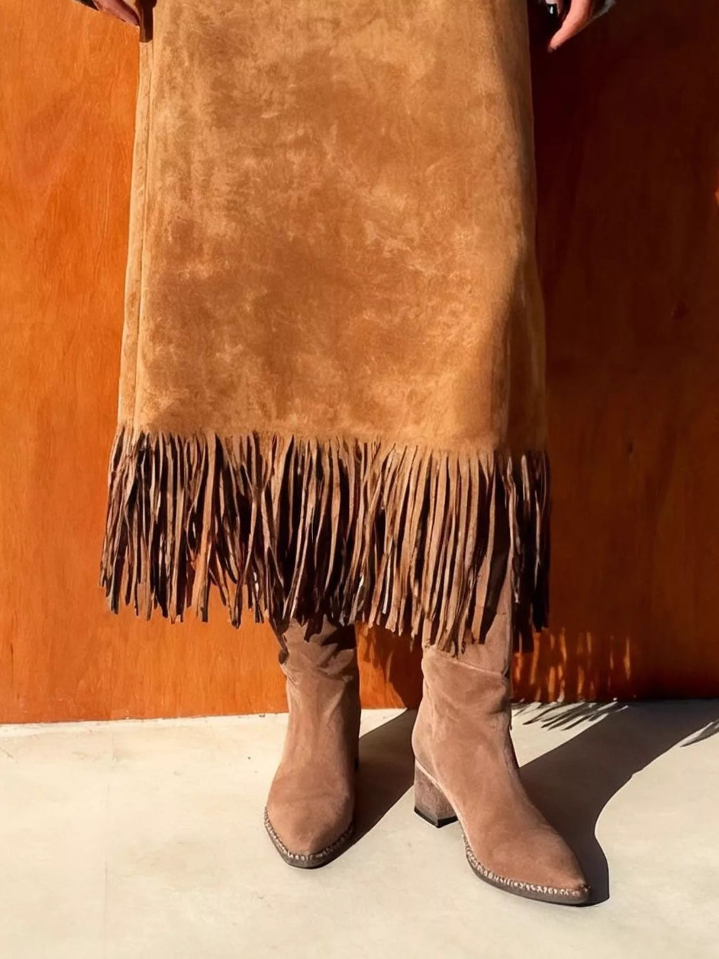 Suede Fringe Midi Skirt Trendsi Suede Fringe Midi Skirt