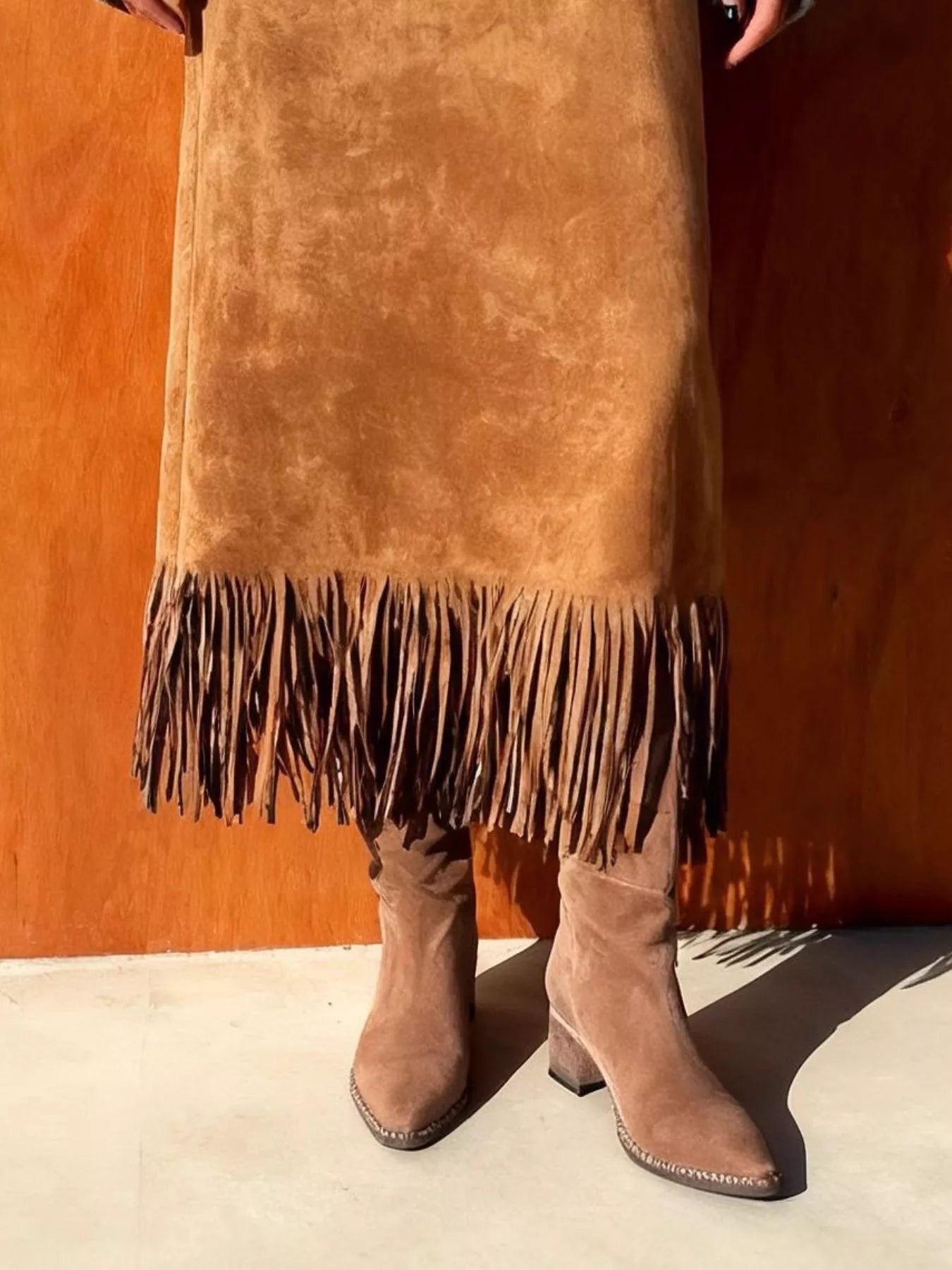 Suede Fringe Midi Skirt Trendsi Suede Fringe Midi Skirt