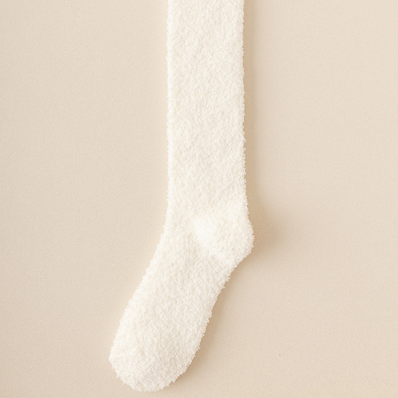 White Lint-free Coral Fleece Knee Socks 