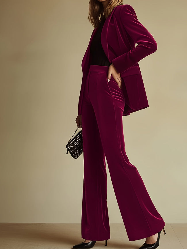Elegant Velvet Flair Leg Pants Suit