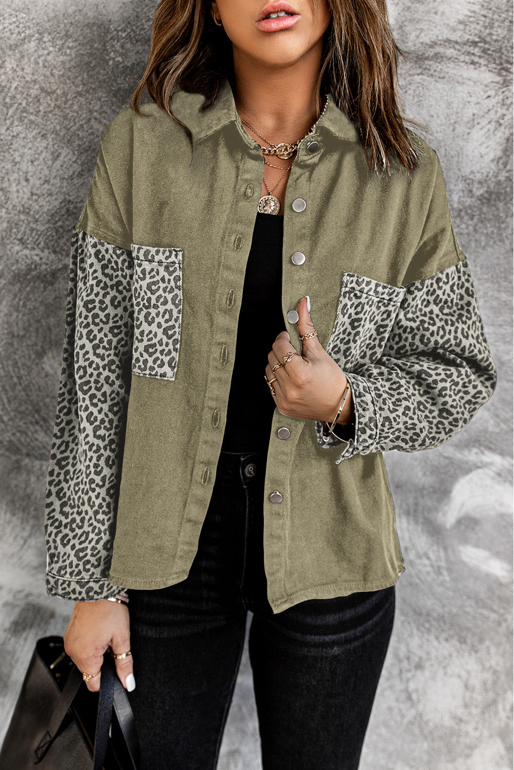 White Contrast Leopard Denim Jacket