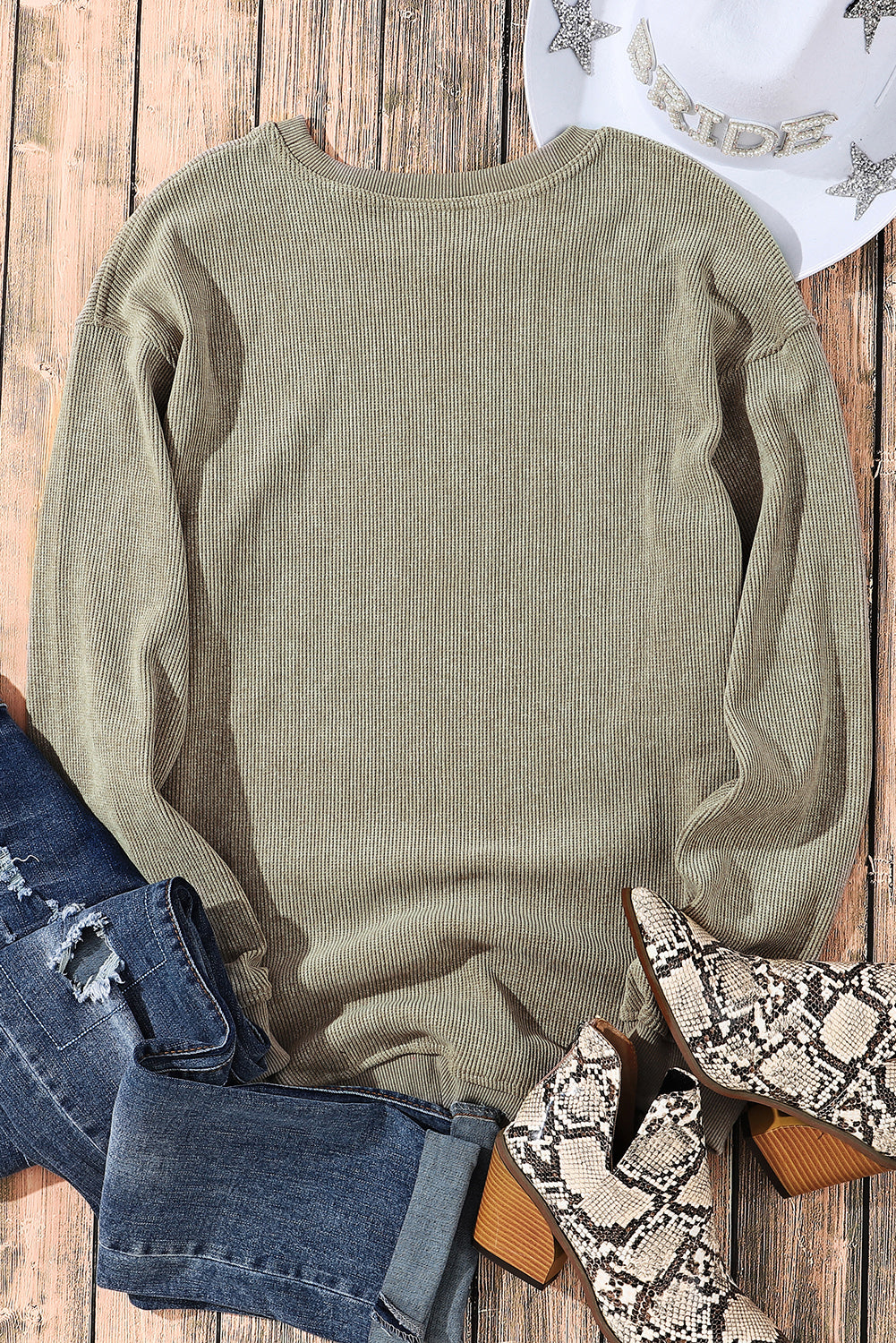 Plain Corded Crew Neck Sweatshirt