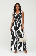 Abstract Print Sleeveless Surplice High Waist Jumpsuit CJ Dropshipping B&W Sleeveless Jumpsuit