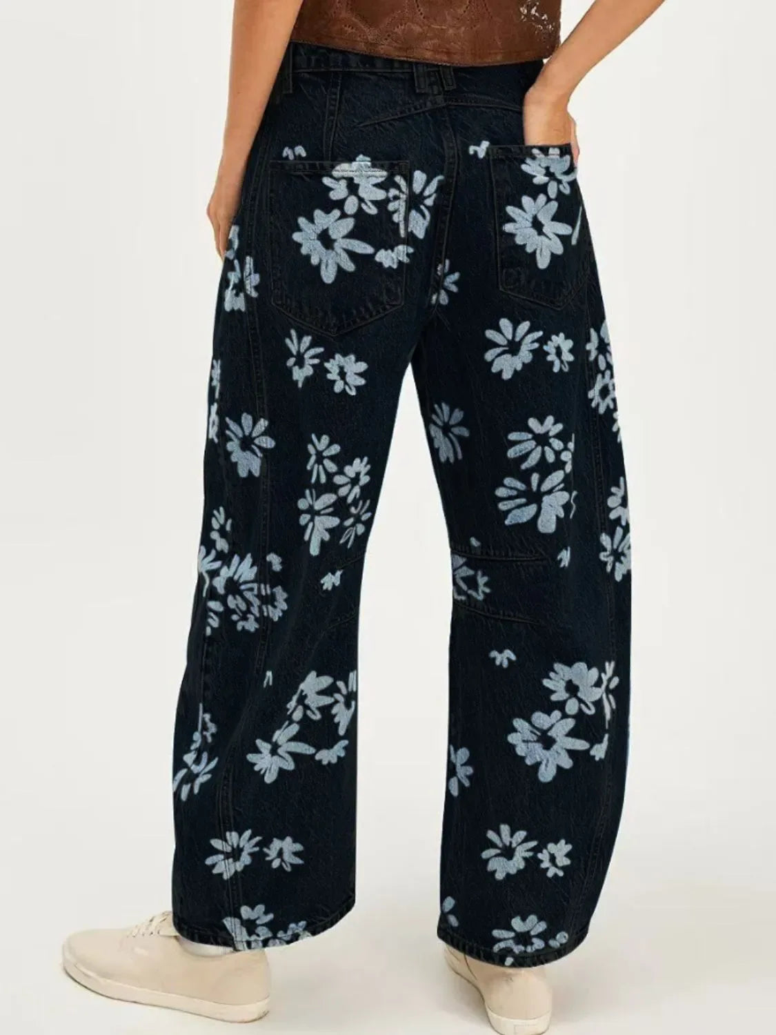 Trendy Printed Wide Leg Jeans Bazarre Mart Pants