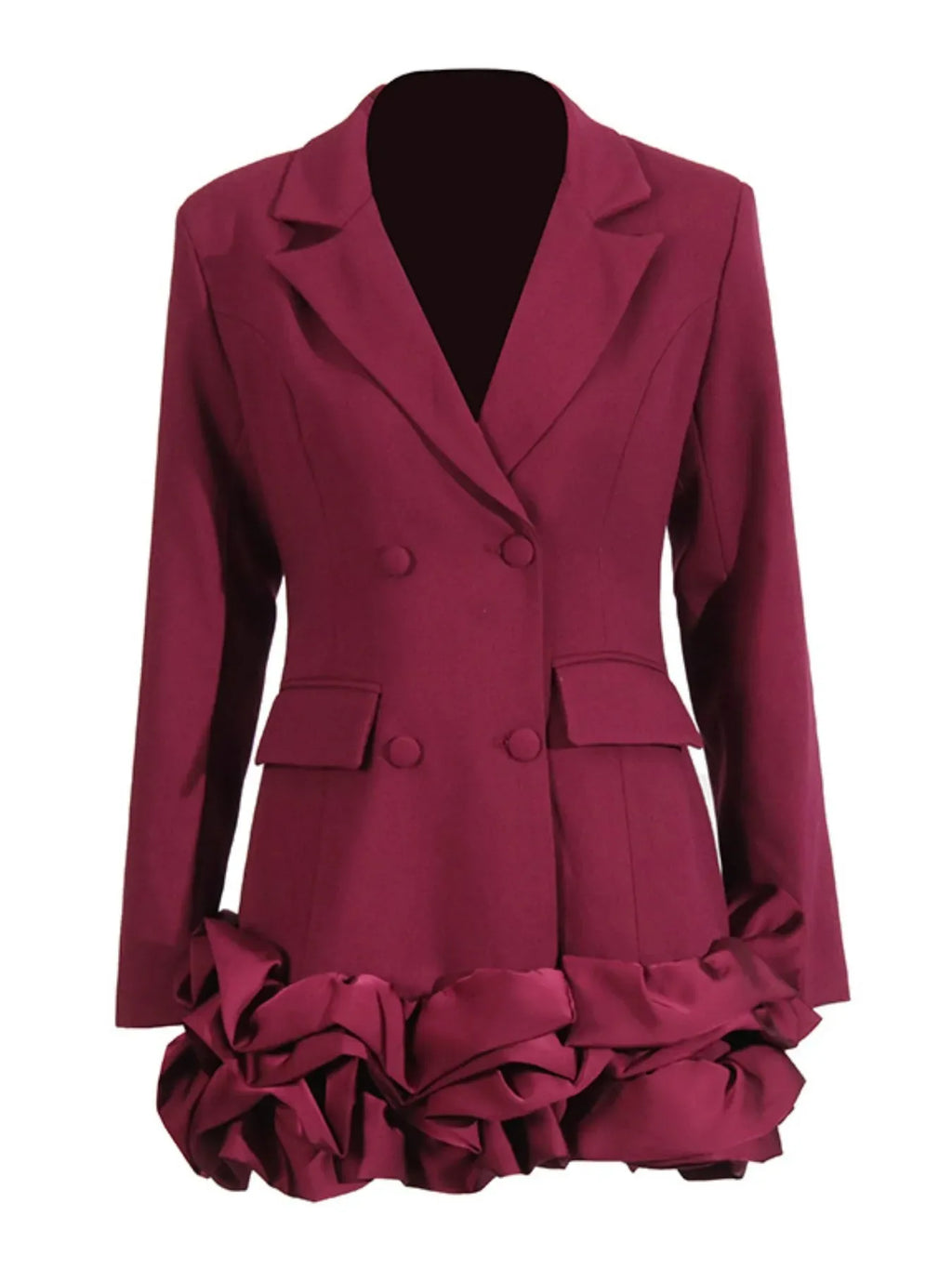 Ruffle Hem Double-Breasted Blazer Dress Trendsi