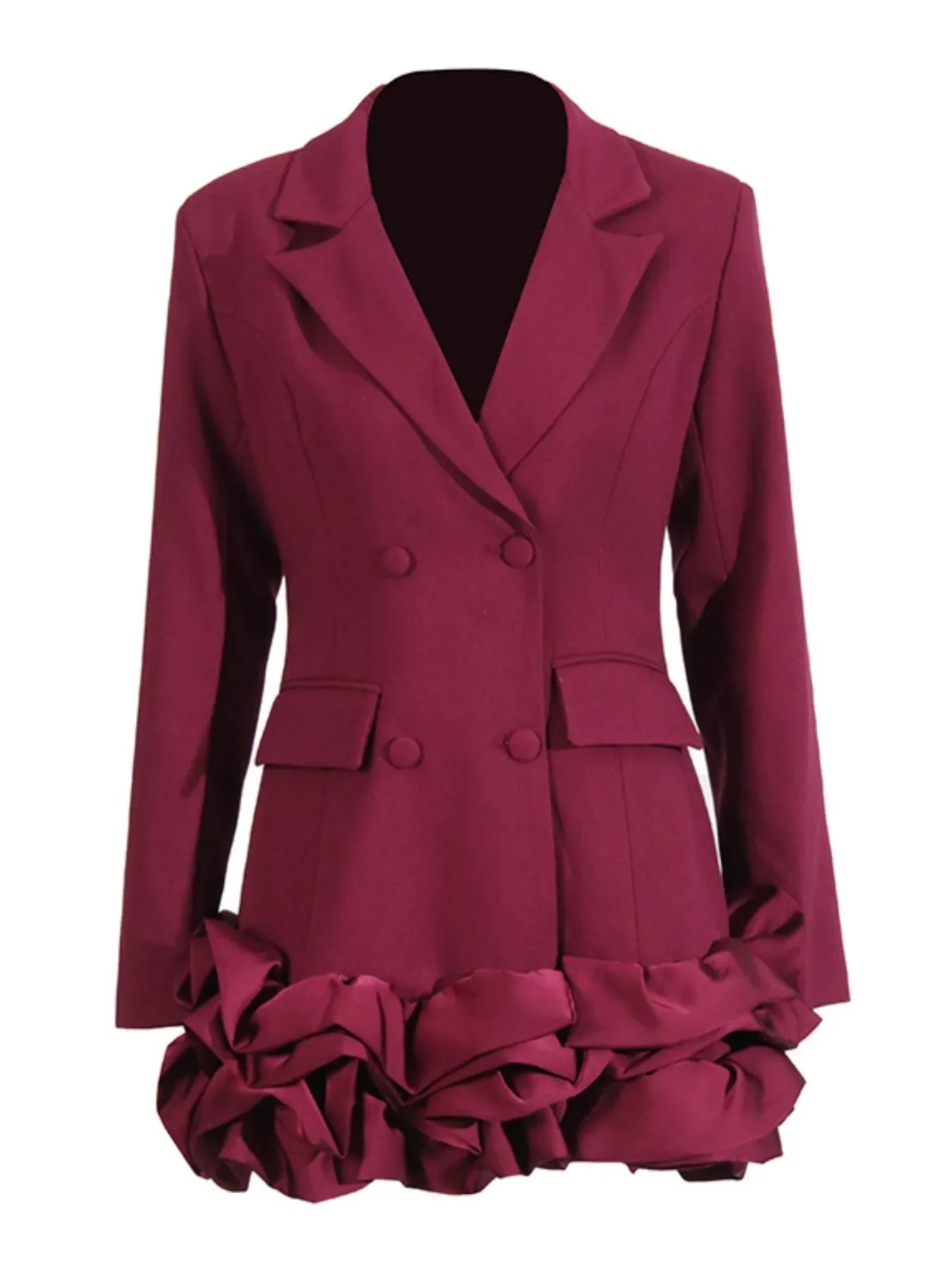 Ruffle Hem Double-Breasted Blazer Dress Trendsi