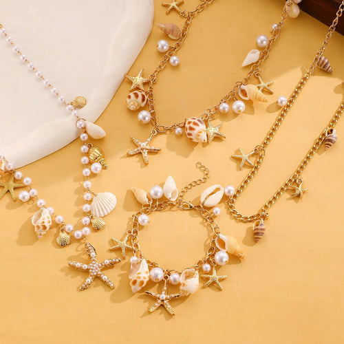 Bohemian Shell Necklace and Bracelet Set Bazaare Mart Shell Necklace Set