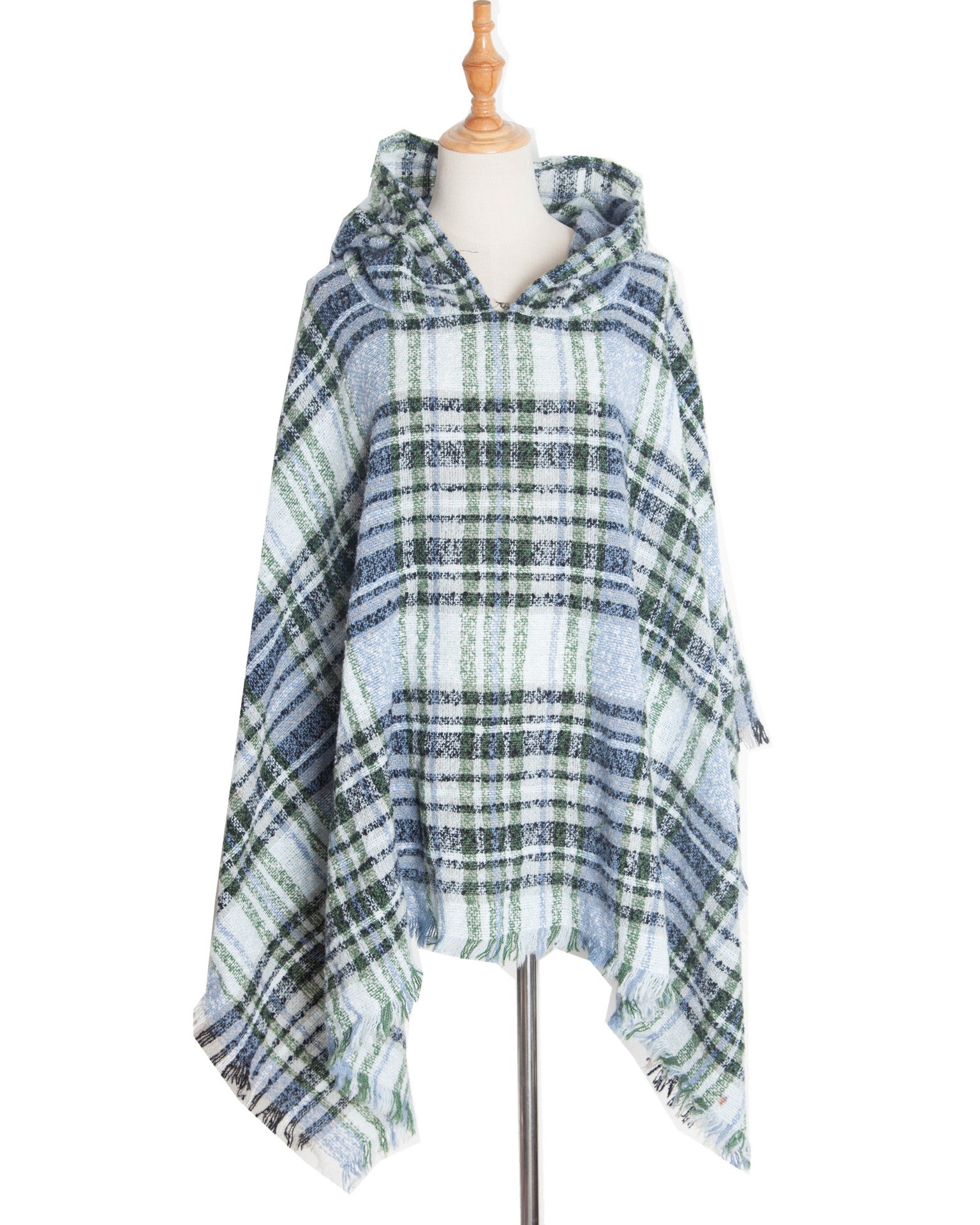 Plaid Hooded Poncho - Bazaare Mart