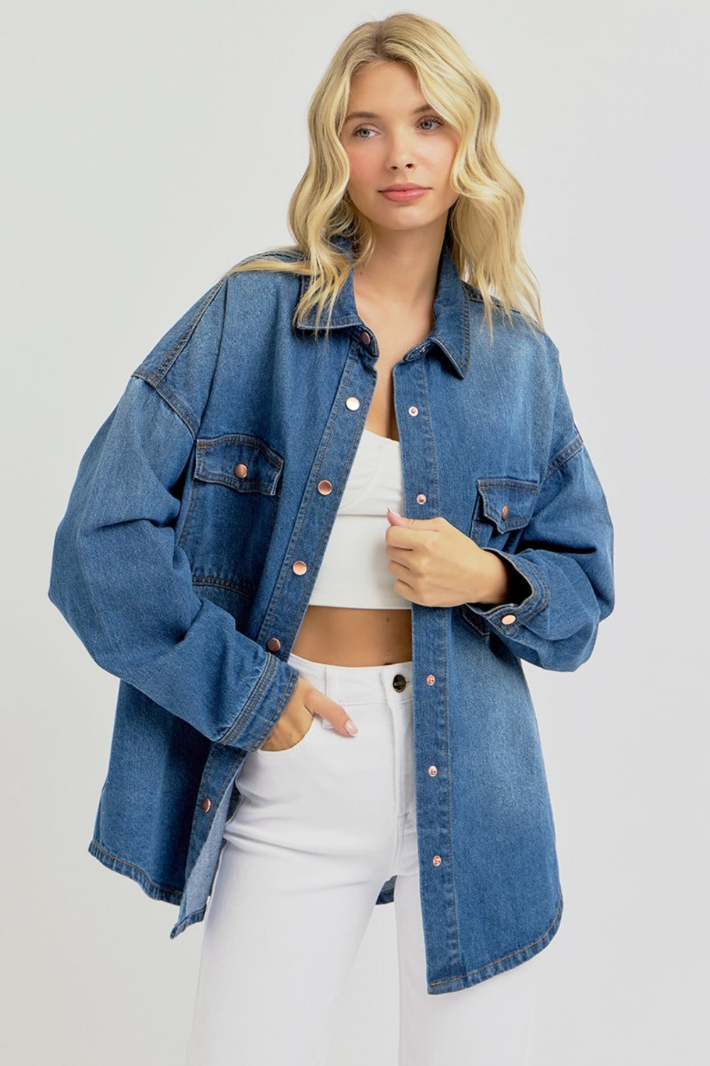 Snap Long Sleeve Denim Shacket