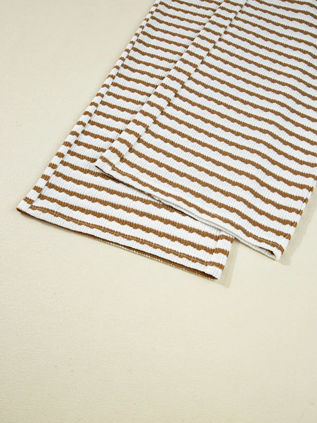 Thin Stripe Collared Baggy Top and Drawstring Pant Set Trendsi Brown Striped Wide Leg Pants Set