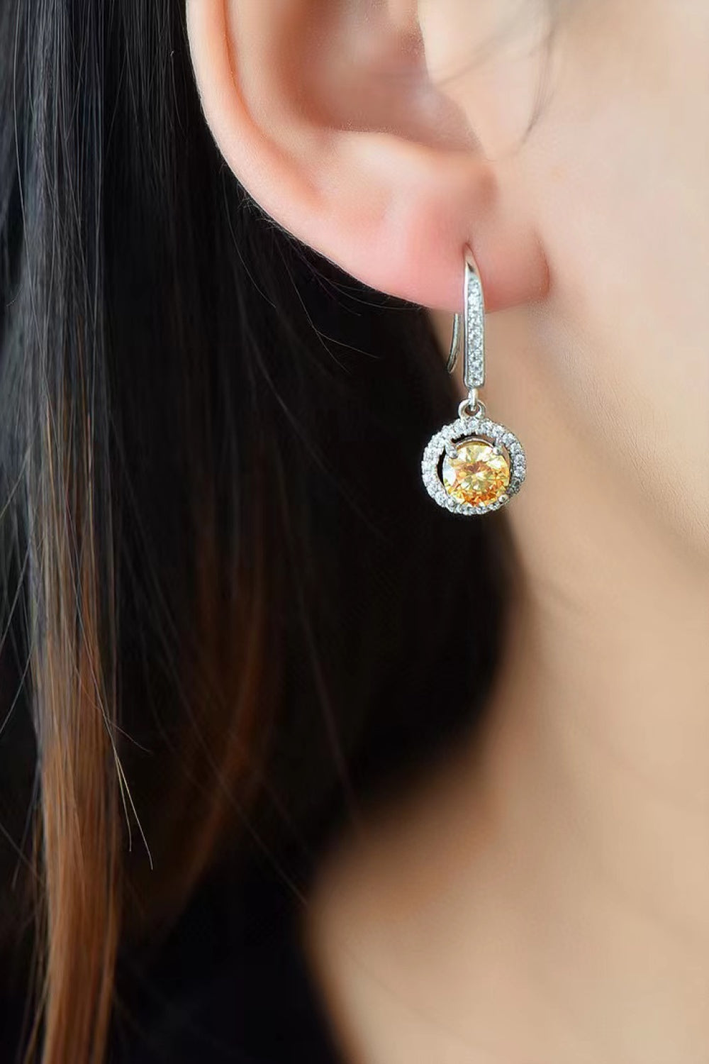 Platinum-Plated 2 Carat Yellow Moissanite Drop Earrings