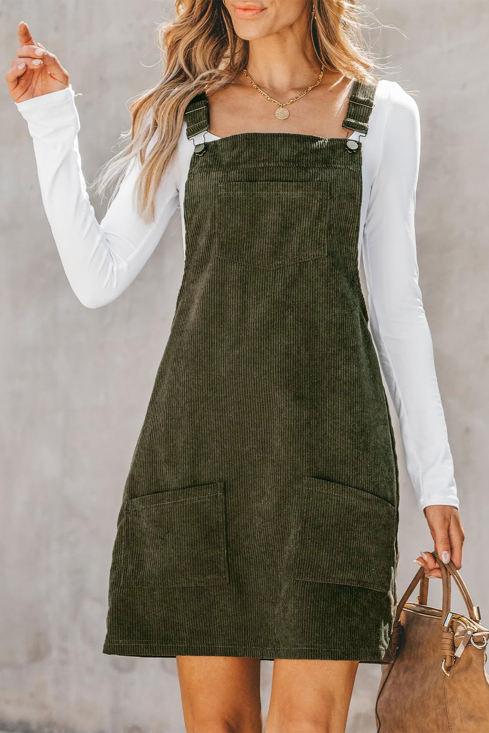 Army Green Corduroy Overall Dress