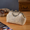 Small Floral Lace Clutch Bag Champagne-tone Bronze Hardware Bazaare Mart Small Floral Lace and Gold Handbag