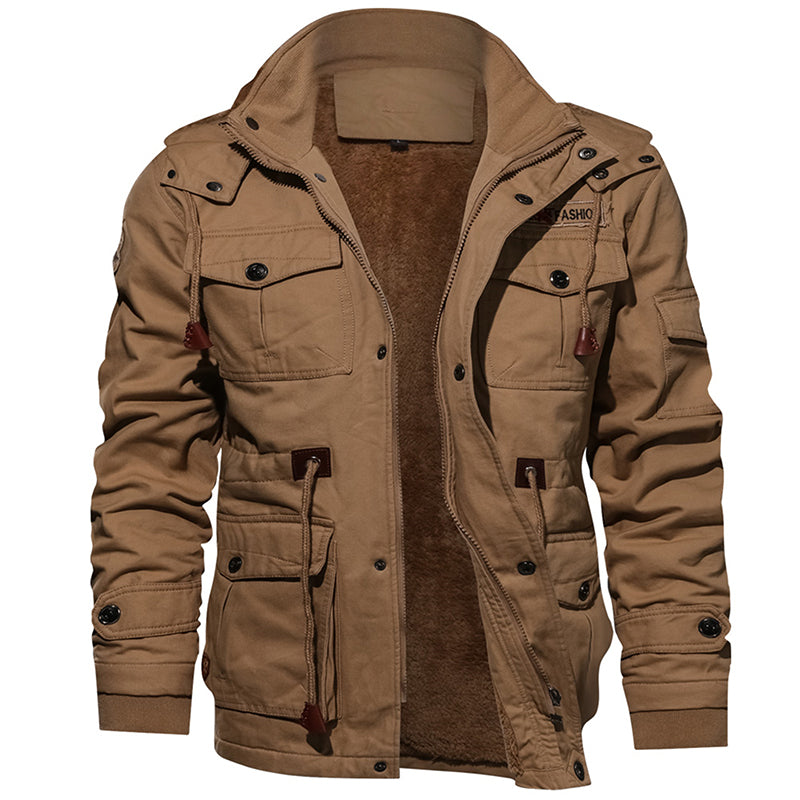 Men's Khaki Hooded Thermal Military Jacket