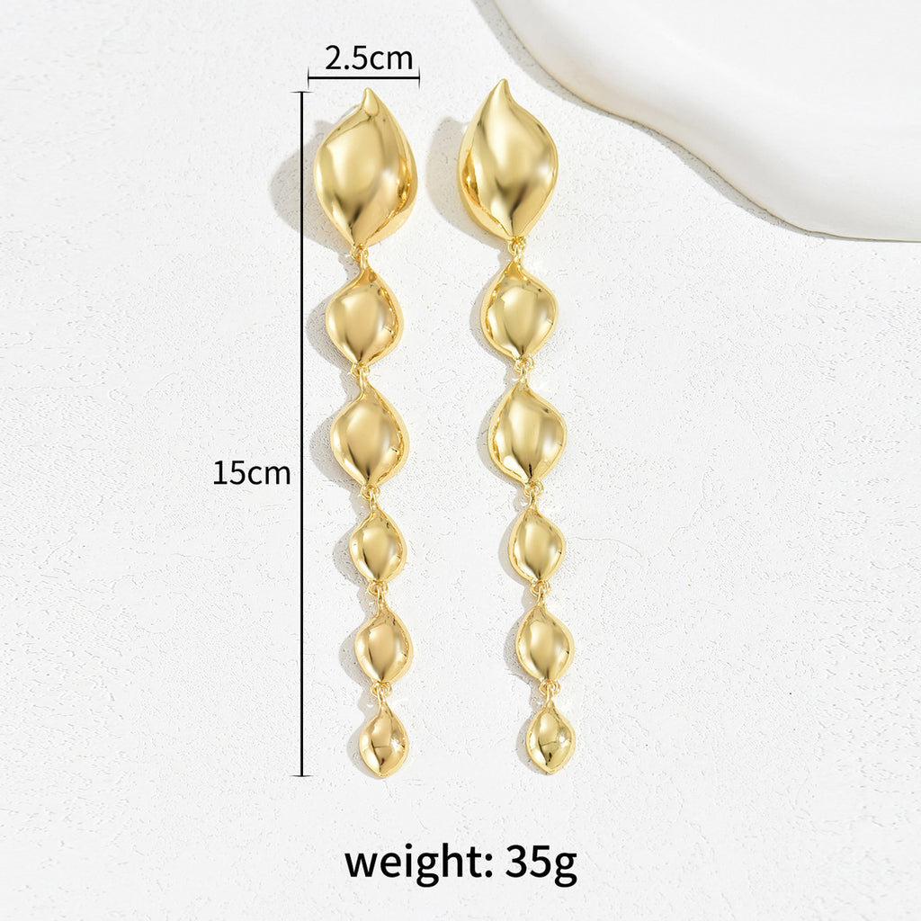 Long Gold Oil Drop Earrings